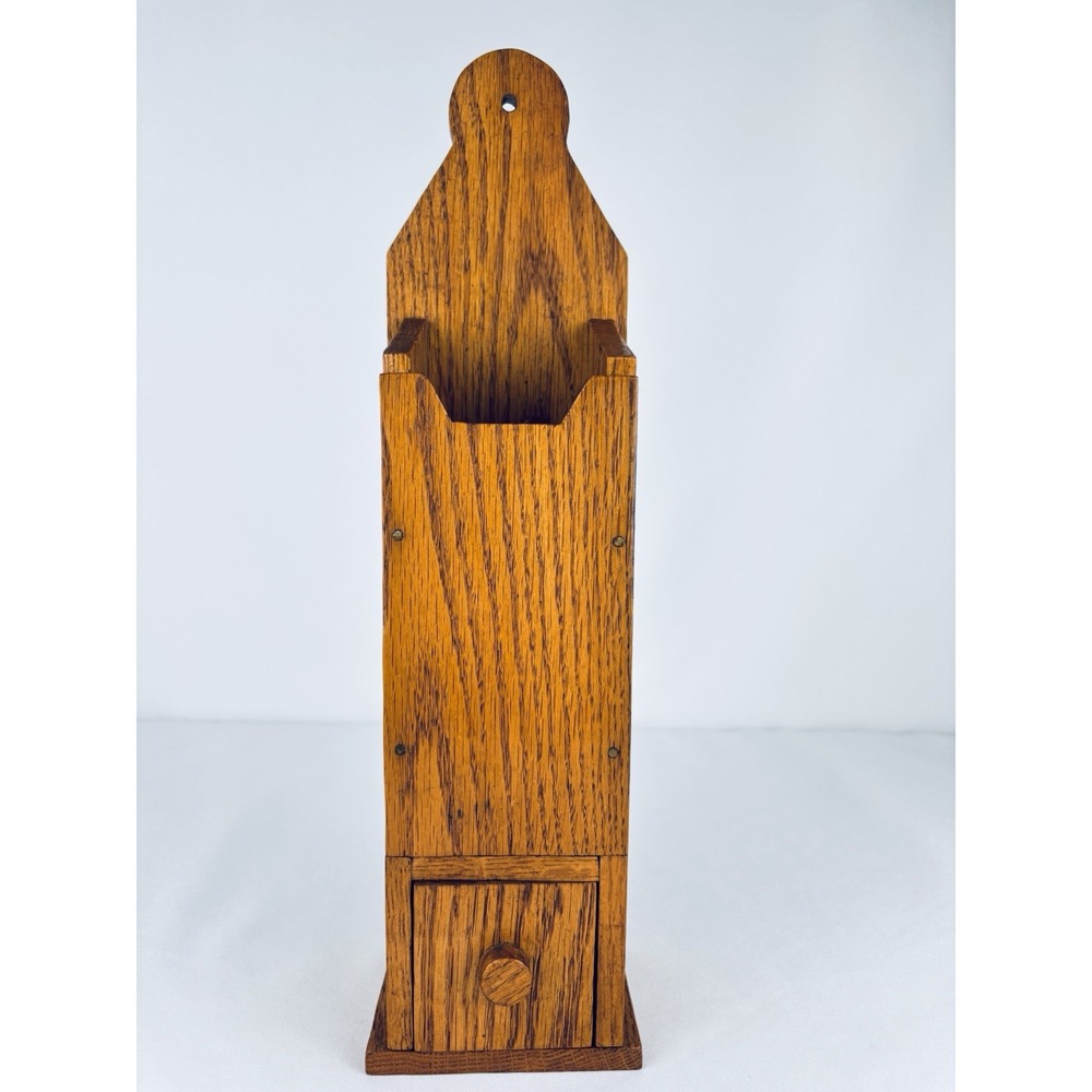 Vintage Primitive Wooden Pipe Box - Candle Box w Drawer Hanging 15" Tall